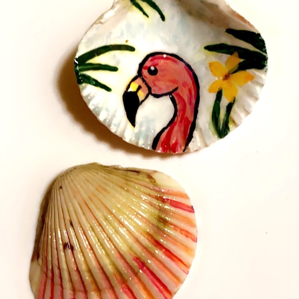 Handpainted Flamingo Seashell Earrings